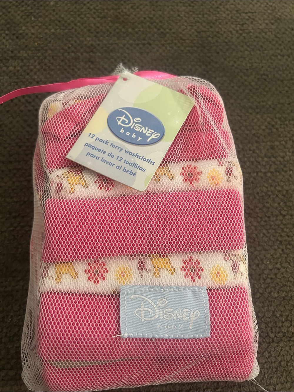 Disney Baby Pink and White Terry Washcloths - 12 Pack